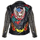 Women Punk Studded Leather Jacket US Flag Eagle Embroidered Patch, Fire Flame Patch Studded Jacket_ Steam Punk Jacket