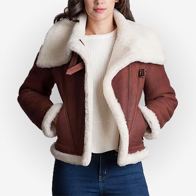 Womens Brown Sheepskin Shearling Leather Jacket