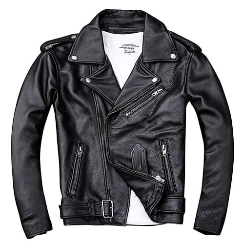 Men Genuine Leather Jacket Short Slim Fit Biker Jacket