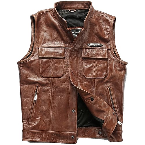 Men's Professional Soft Cowhide Biker Genuine Leather Vest