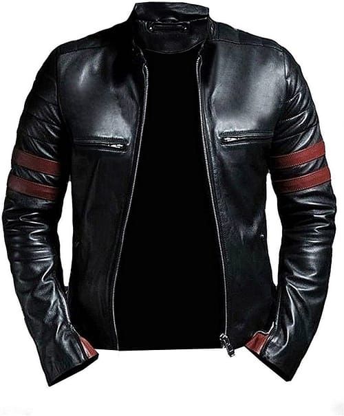 Black Leather Jacket With Red Stripes