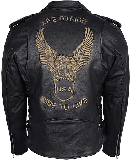 Men's Eagle Embossed Classic Black Leather Jacket