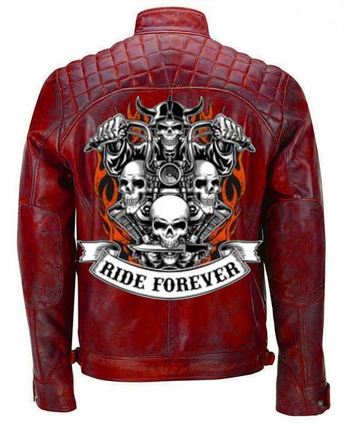Mens Red Ride Forever Cafe Racer Vintage Jacket