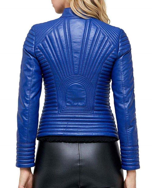 Hailey Baldwin Blue Biker Leather Jacket