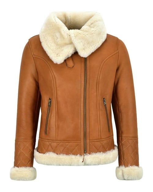 Womens Tan Brown Bomber Leather Jacket