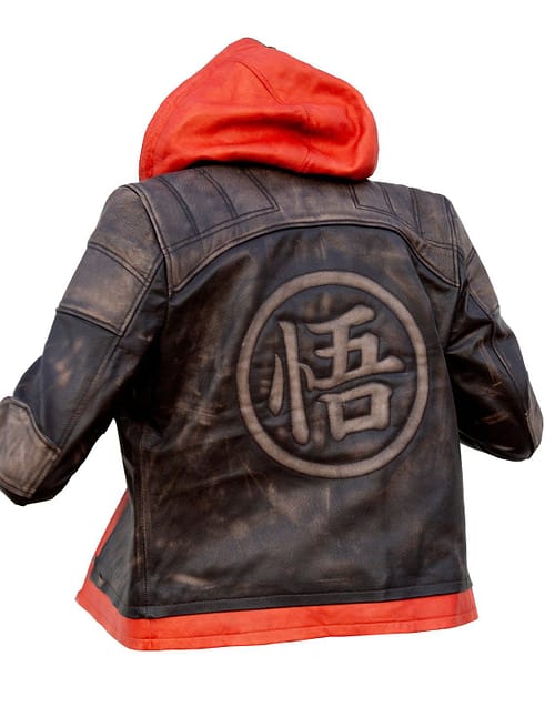 Mens Goku Orange Hood Brown Leather Jacket