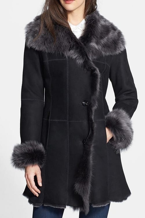 Women’s Suede Leather Shearling Fur Coat