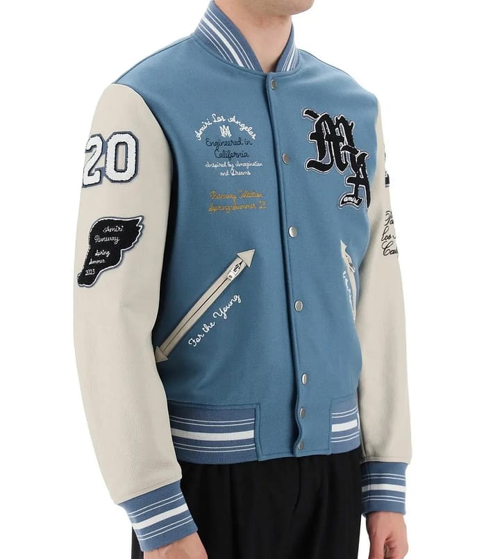Applique Blue Wool Varsity Jacket