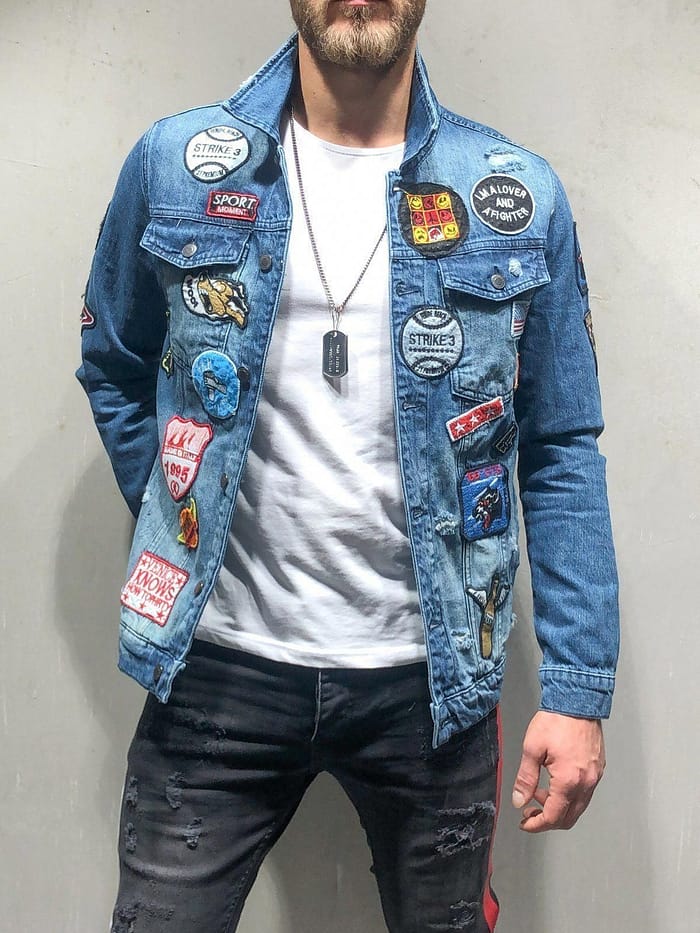Men’s Blue Mixed-patches Denim Jacket