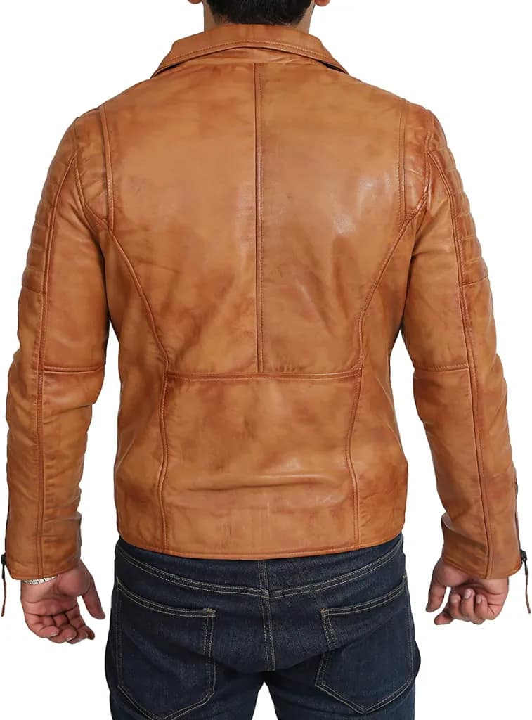 Mens Brown Real Leather Biker Jacket