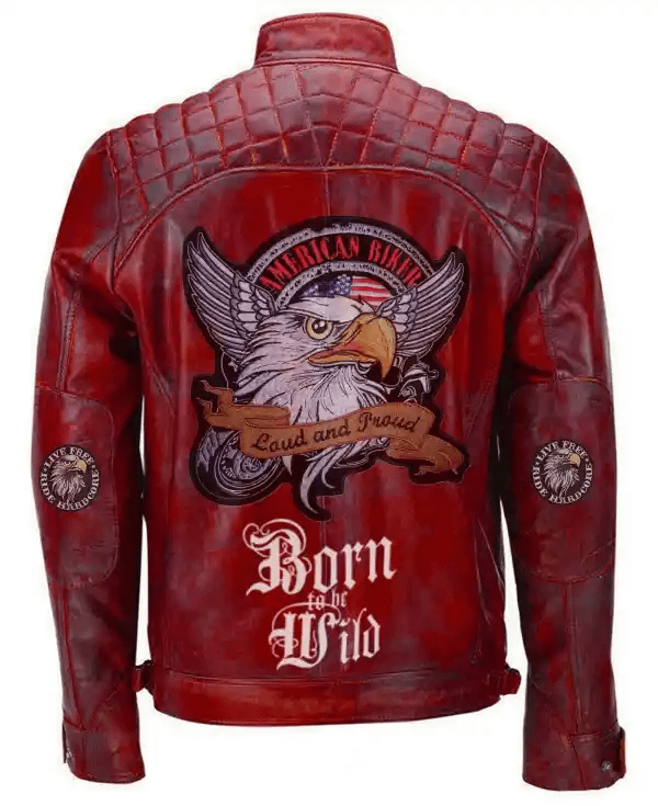 American Eagle Motorcycle Red Leather Jacket
