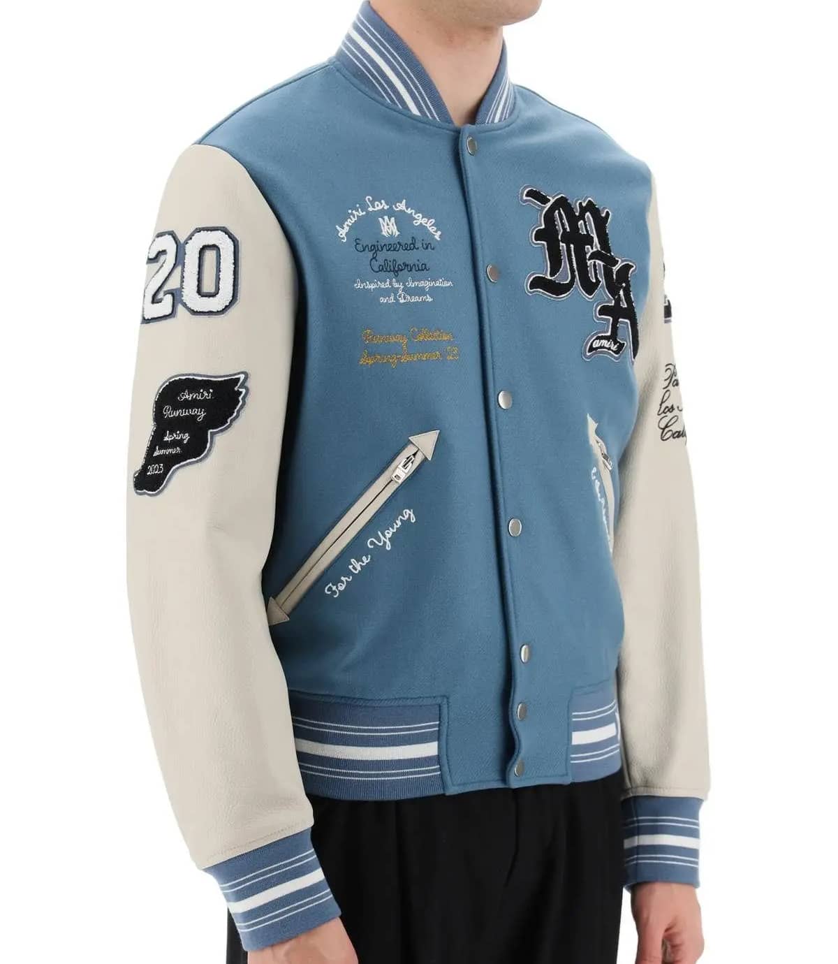 Applique Blue Wool Varsity Jacket