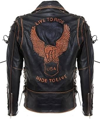 Men's Eagle Embossed Classic Black Leather Jacket