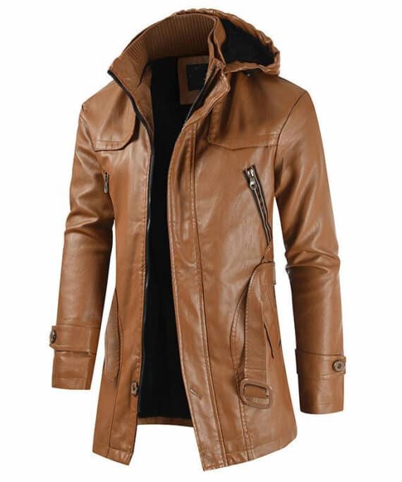 New Casual Fashion PU Hooded Leather Jacket  
