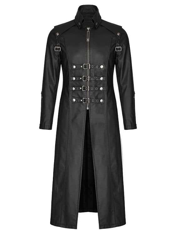 Men Long Black Gothic Coat Imitation Men leather Coat