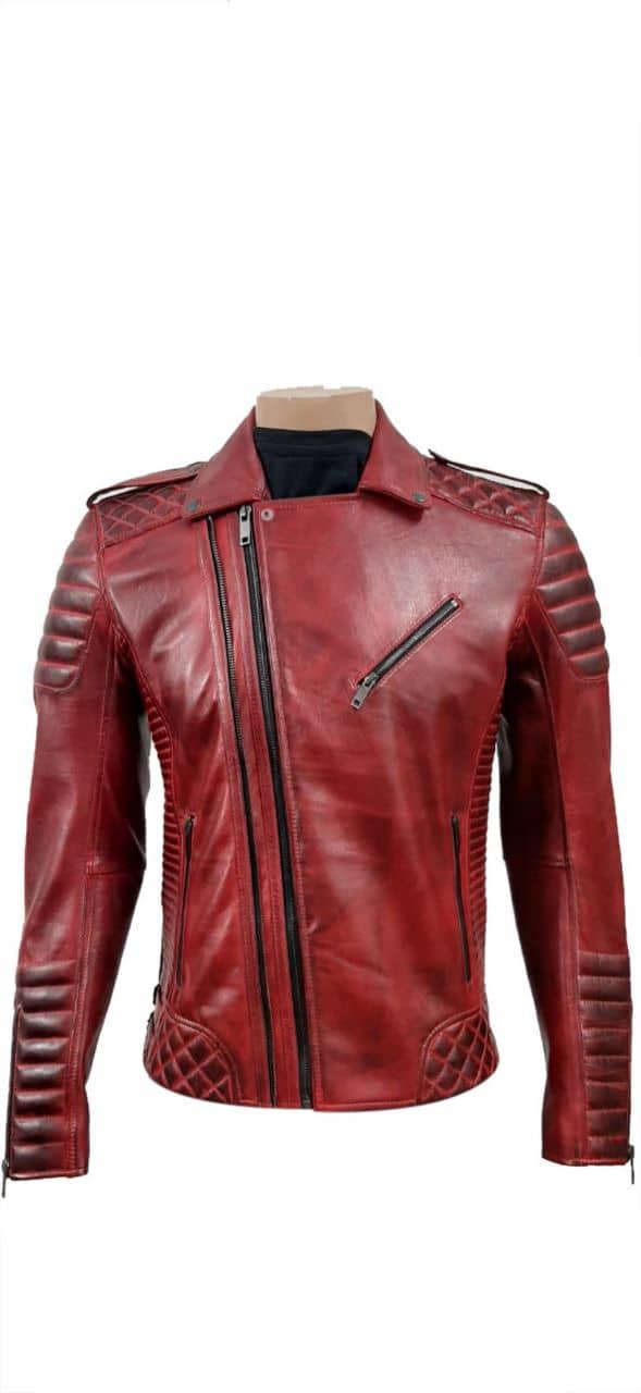 Charles Burnt Red Biker Leather Jacket